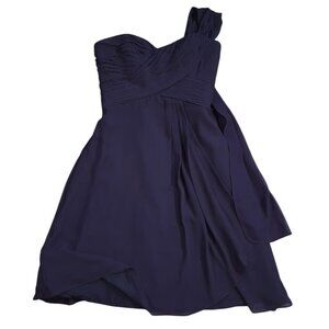 Bill Levkoff Navy One Shoulder Chiffon Dress Size 10 Bridesmaid.
